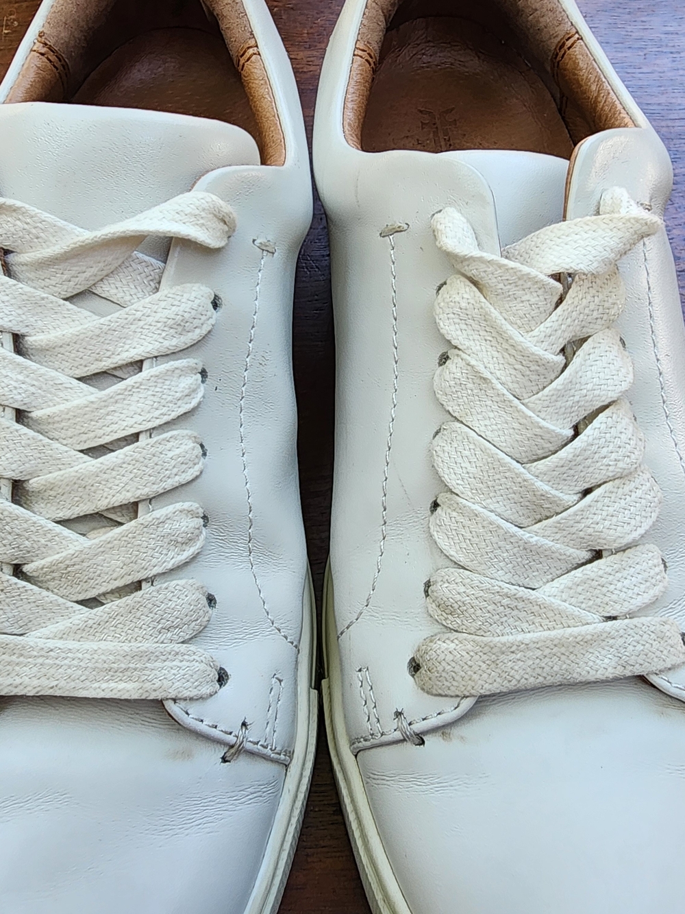 Frye Ivy Low Lace White Leather Sneakers Snake Print Embossed Heel [6] - Picture 3 of 11